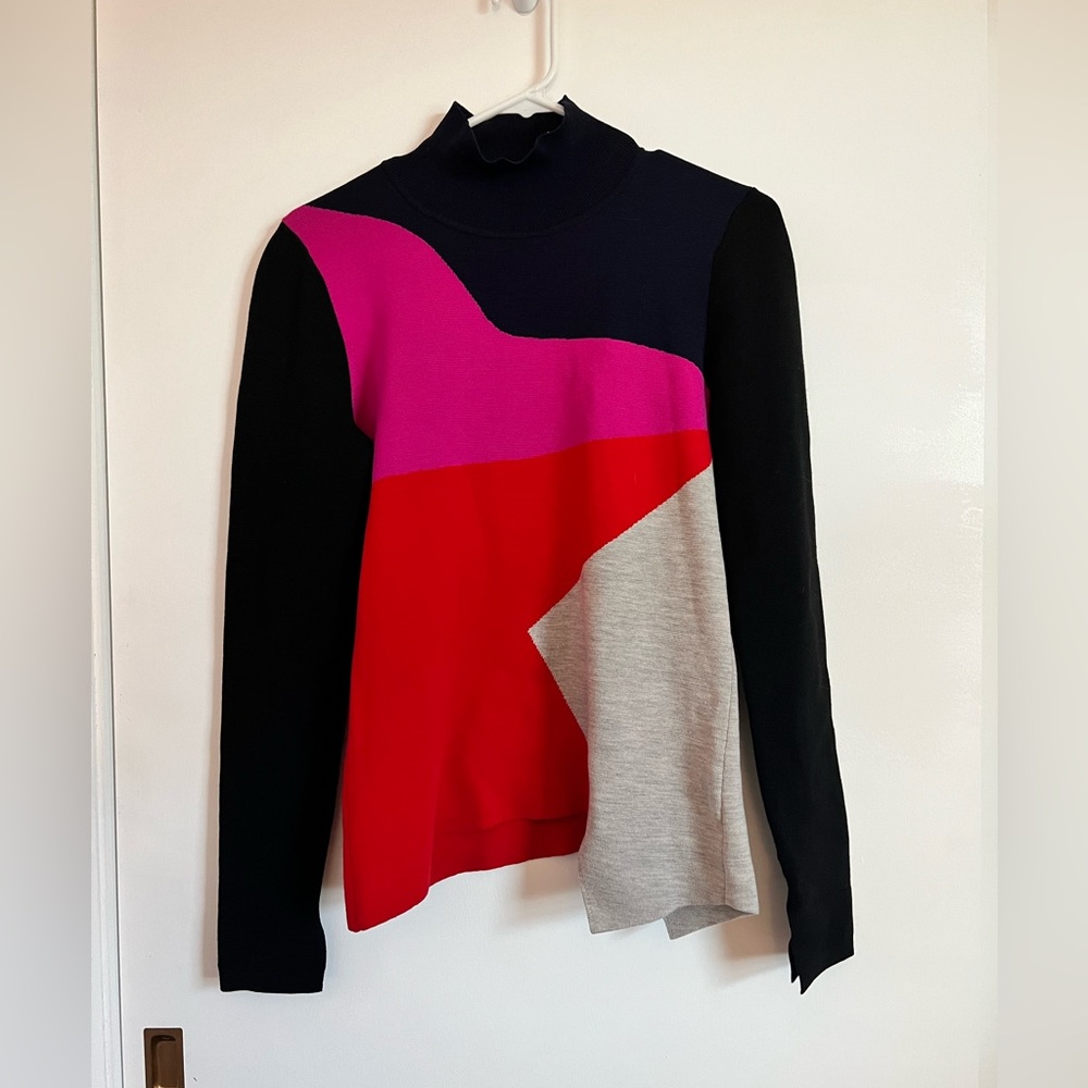 DVF Color blocked turtleneck Pullover in lipstick multi- size medium